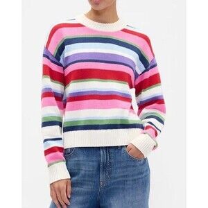 GAP Womens Knit Sweater Crewneck Pride Rainbow Stripe Cotton Preppy Xs